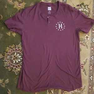 Huf maroon Henley two button tee